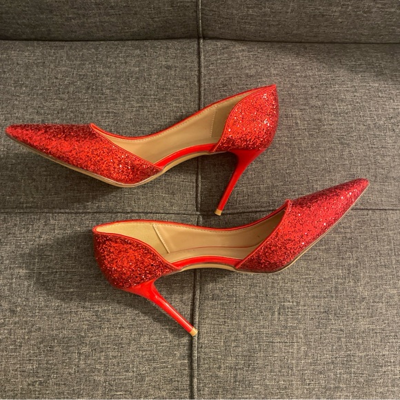 Annaili Ruby Red Glitter High Heels Stilettos Size 40 EU/ 9.5 US Women’s - Picture 3 of 9